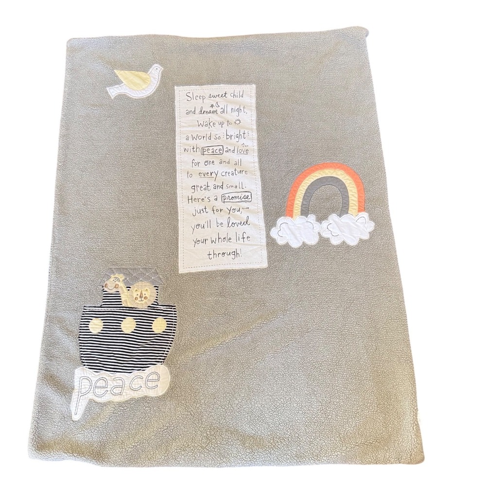 Demdaco Grey Sherpa Noahs Ark Baby Blanket Rainbow Peace Stripe Reversible Plush
